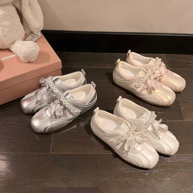 Louise Racing Shoes ~5Cm Height-Increasing Pearl Velcro Ballet Casual Shoes Women's Training Shoes 2026 Summer New Style