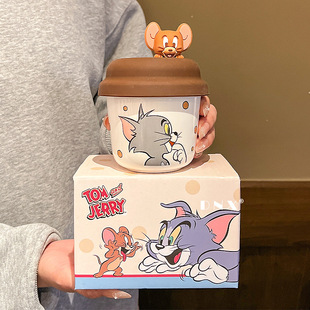 Cat and Mouse Cute Accompanial Cup Coffee Cup with Lid Household Ceramic Cup Mini Pier Cup Cartoon Milk Cup