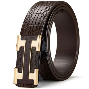 Network classic new crocodile pattern belt toothless automatic buckle business senior men's young and middle-aged belt wholesale