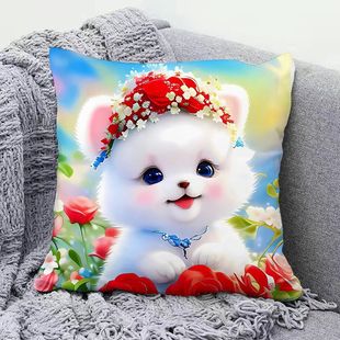 Cartoon Dog Pillow Cute Pet White Pomeranian Cushion Dormitory Bedroom Cute Animal Pillow Living Room Sofa Cushion