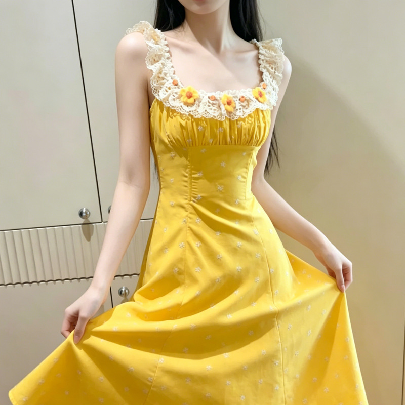 Beautiful Yellow Dress for Women in Summer, French Country Style, Sweet Holiday Long Dress, Sleeveless