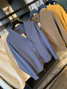 UJIA label changing knitted cotton terry! Men's soft solid color coat collar breasted long sleeve knitted cardigan