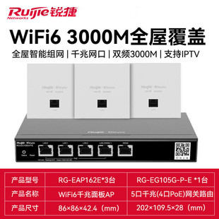 Ruijie Ruiyi WIFI6 Wireless Dual-frequency 3000m Gigabit Port panel wireless AP embedded routing ceiling