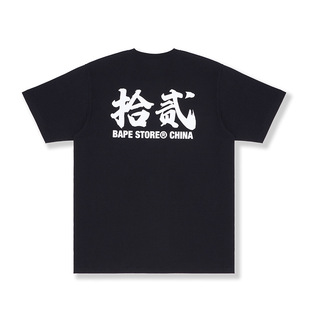 BAPE men's autumn and winter ink camouflage ape head auspicious cloud pattern calligraphy printing short sleeve T-shirt X10021J