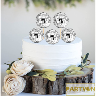 3cm disco mirror ball cake card insertion Christmas birthday wedding cake flag insertion party dress up