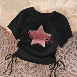 Irregular Thread Shoulder Short-sleeved T-shirt Girls Women's Clothing Niche Short-sleeved T-shirt