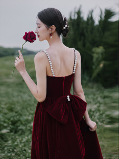 TOAST clothing wine red little bride engagement dress women's high-grade sense Princess on the run 2024 new arrival back-to-door banquet