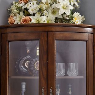 American Corner Cabinet Living Room Corner Cabinet Wall Corner Cabinet Curved Glass Door Solid Wood Corner Cabinet Double Door Large Wine Cabinet Three