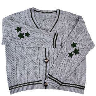 Autumn and Winter Solid Color Long Sleeve Cardigan Female Temperament Commuter European and American Bat Wing Knitted creamy-white Single-breasted Sweater Jacket