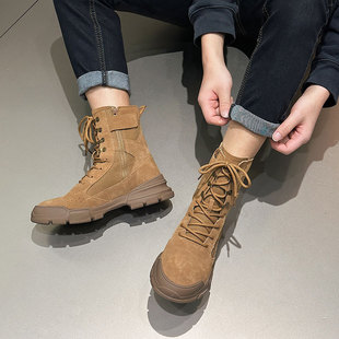 Martin boots for women 2024 spring new thick-soled suede leather short boots couple hiking hiking shoes casual men's shoes