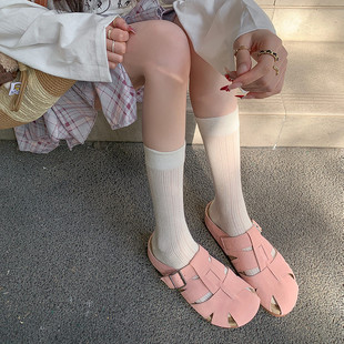 2025 Summer Genuine Leather Thick Bottom-toe Bucken Slippers Women's Outer Wearing Woven Piggy Cage Shoes Sandals Spring and Summer New Arrival