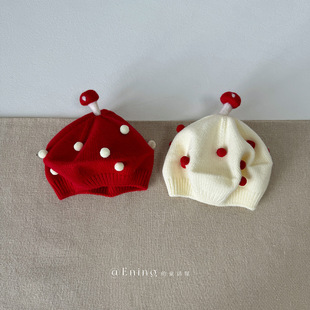 Foreign-style baby hat autumn and winter warm small month-old boys and girls baby beret out knitted wool pullover cap