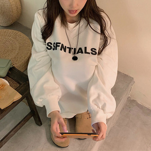 Korean-style Letter Printed fleece-lined Klein Blue Sweat Women's Autumn and Winter Loose Crewneck Pullover Women's Fashionable Top