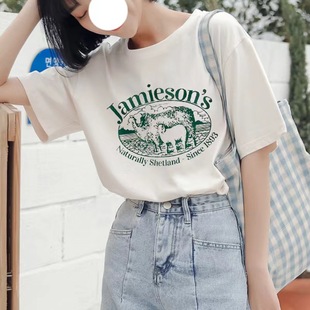 National Fashion Summer Printed Short-sleeved T-shirt Unisex Loose Couple American Style Street Retro Casual Half-sleeved T-shirt