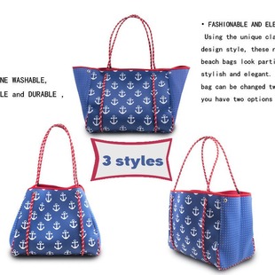 Cross-border Women's Shoulder Bag Printed Blue with Small Bag Large Capacity Yoga Bag Diving Material Satchel Beach Bag