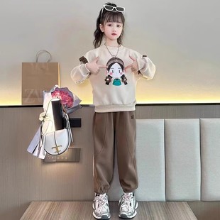 Girls' Spring and Autumn suit Cartoon Sweatshirt Children's Fashionable 2024 New Girls' fleece-lined Autumn and Winter Baby Girls' Clothes