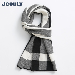 Autumn and winter men's black and white striped knitted scarf cross-border new warm imitation rabbit velvet scarf men's scarf wholesale