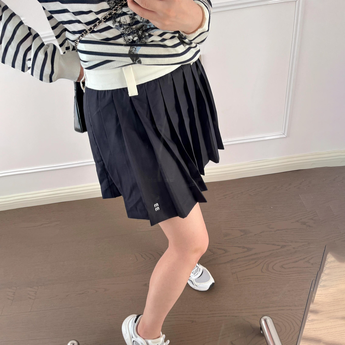 Mm Heavy Industry Mohair Contrast Color Woven Pleated Skirt Mini Skirt + Midi Skirt Dark Blue 2025 Summer Loose A-Line Skirt