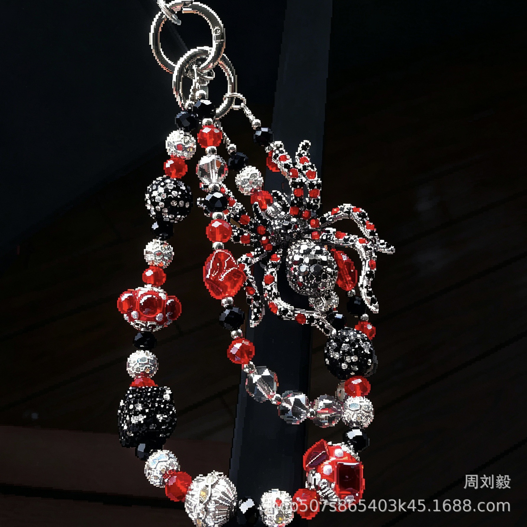 Dark Style Heavy-Duty Rhinestone Spider Phone Double Chain High-End Black and Red Beaded Lanyard Niche Design Anti-Loss Wrist Strap