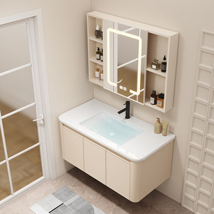 Cream Air Bathroom Cabinet Combination Ceramic One-piece Basin Bathroom Wash and Face Wash Pool Bathroom Smart Mirror