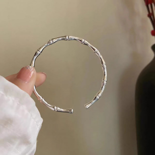 New Bamboo Silver Bracelet Women's Solid Open Young Foot Silver Bracelet 999 Sterling Silver Valentine's Day