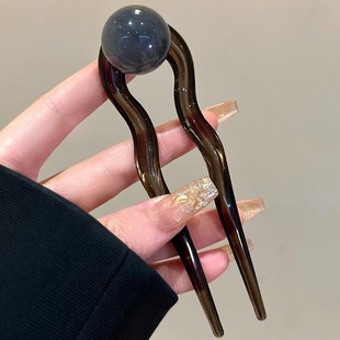 Coconut Frozen Beads Vintage Simple Beads U-shaped Hairpin Women's New High-end Early Spring Ball Head Disc Hair Accessories Hairpin