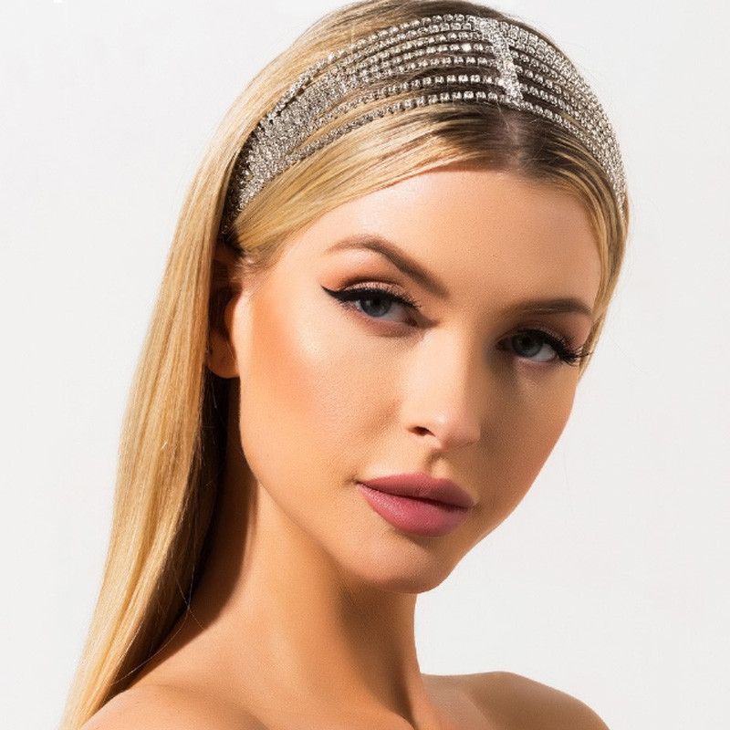Multi-layered Full Diamond Simple Elegant Elastic Hair Hoop Beauty Personal Care Professional Hair Bundle Stage Performance Hair Chain