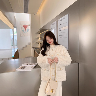 White imitation fox fur short fur coat women's 2024 new thick round neck fur one young