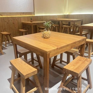 Old Elm Coffee Dining Table and Chair Bar Cafe Noodle Shop Old Vintage Original Wood Table Restaurant Solid Wood Square Table