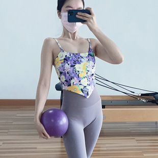 Printed Yoga Clothes Women's Thin Shoulder Strap Chest Pad Quick-drying Sports Vest Women's Running Dance Yoga Fitness Clothes Women
