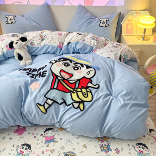 Ins Cartoon New Class A Thickened Skin-friendly Cloud Cotton Four-piece Bed Sheet Quilt Cover Student Dormitory Three-piece Bedding
