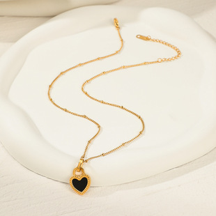 Korean version of stainless steel double-sided Love necklace female ins style niche design Joker 18K gold-plated clavicle chain wholesale