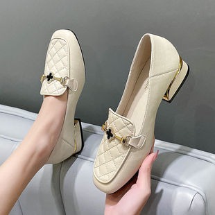 Shallow Mouth New Low Heel Thick Heel Soft Bottom Soft Leather Casual Love Non-Slip Fashionable Lemu Single Shoes plus size Women's Shoes Square Head