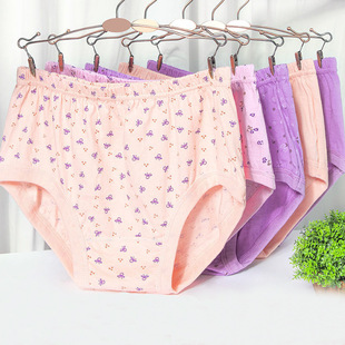Women's Underwear Middle-aged and Elderly Mother's Pure Cotton High Waist Triangle Granny Shorts Loose Elderly Underpants Large Size