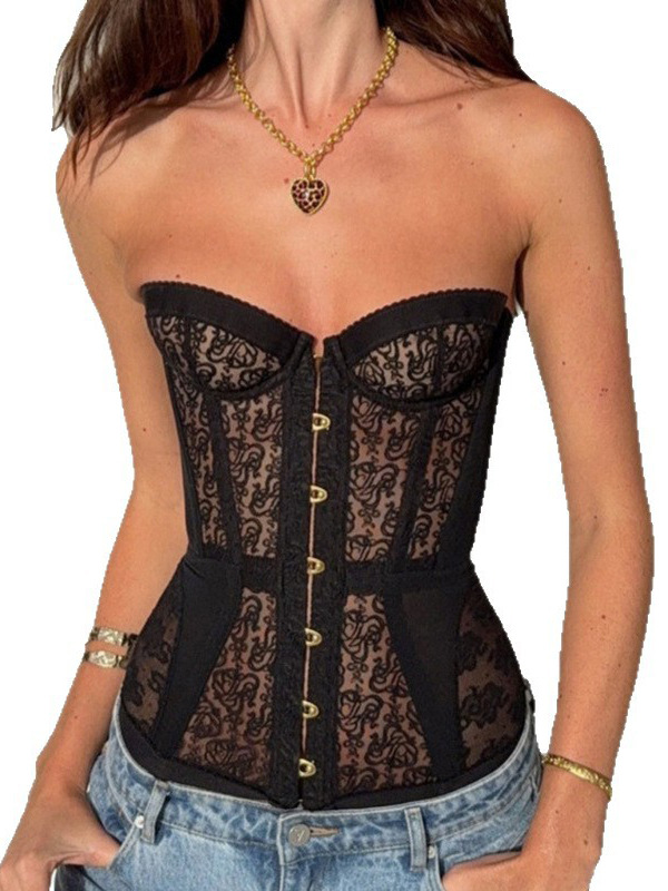 European and American Aliexpress Spring and Summer Sexy Hollow-Out Waist-Cinching Fishbone Corset Body-Shaping Top Slim Lace Corset