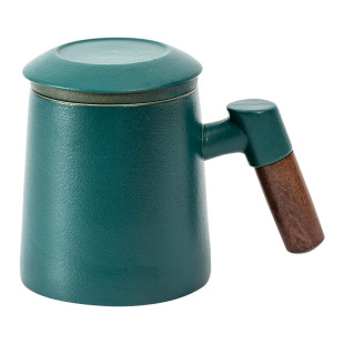 Ceramic Wooden Handle Mug Large Capacity with Lid and Filter Liner Water Cup Tea Cup Corporate Gift Printed Logo