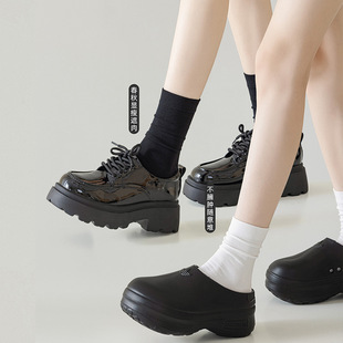 White Piled Socks Women's Summer Jk Girly Socks Mid-tube with Small Leather Shoes Spring and Autumn Bone-free Socks Black Moon Socks