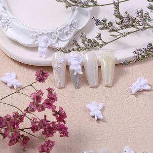 Cross-border new relief Baroque angel baby golden White glossing porcelain white little Angel nail jewelry