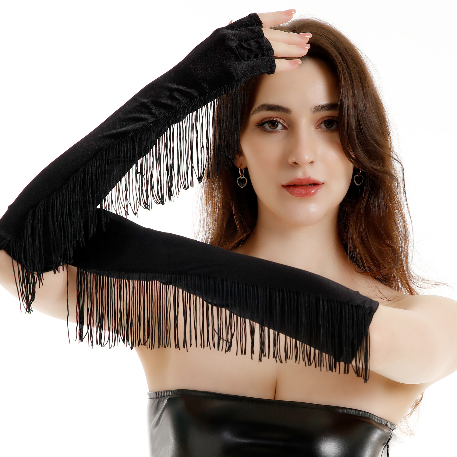 Half Finger Tassel Gloves Latin Stage Performance Gloves Retro Satin Party Gloves European and American Cross-border Clothing Accessories
