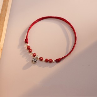 Purple Gold Sand Red Rope Woven Anklet Women's Cinnabar Ancient Style Bell Bracelet This Life Year Ankle Chain Ethnic Style