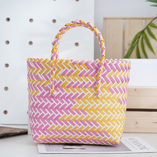 PP hand-woven vegetable basket bag hand gift large capacity all-match casual woven bag handbag in stock wholesale