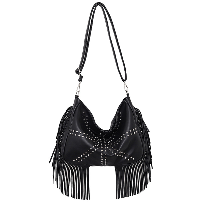 European and American fashion trendy studded bag, tassel bag, soft material, large capacity, travel and vacation casual bag, women's handbag, large bag