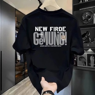 high quality Round Neck Light Luxury Youth Heavy T-Shirt Spring and Summer New Cotton All-match Loose Trendy Brand Letter Short-sleeved Men