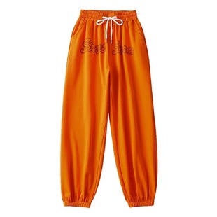 Autumn 2021 New Lace-up Elastic Waist Loose Slimming Printed Hip-Hop Sports Pants Women's Tie-up Harem Pants Sweater Pants
