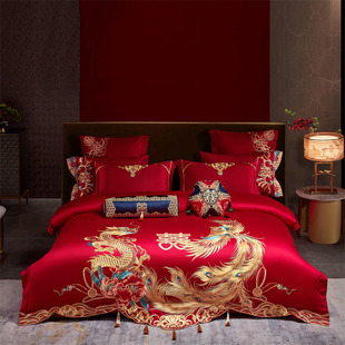 25 new red 100S cotton embroidery new Chinese cotton wedding four-piece multi-piece wedding bedding