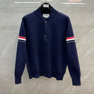 Factory Direct TB Cardigan Double Sleeve Color Strip Snap Baseball Collar Casual All-match Men's and Women's Long Sleeve Jacket Coat