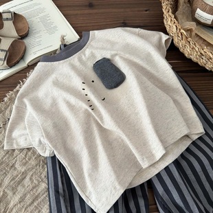 Boys short sleeve T-shirt 2025 summer cartoon baby elephant short sleeve jacket three-dimensional decoration cartoon short sleeve jacket wholesale