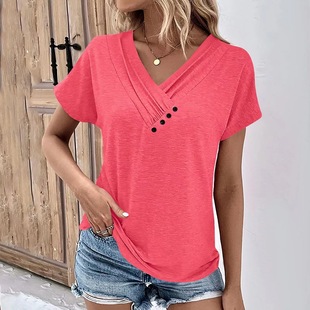 Amazon 2023 Europe and the United States cross-border foreign trade autumn and winter new solid color round neck stitching loose short sleeve T-shirt jacket women
