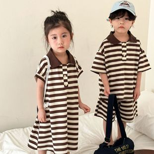 Bàđú mù a hècho bé Детский летний костюм в полоску polo платье братский костюм