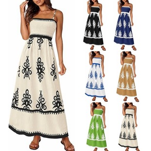 2025 European and American Foreign Trade Cross-border Women's Clothing Amazon Explosions Thin Shoulder Strap Flower Printed Pocket Vest dress